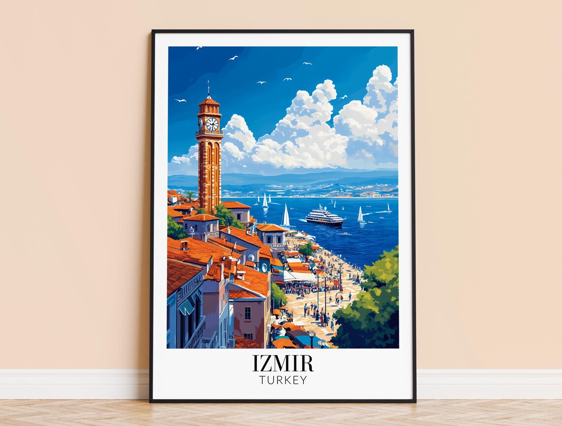 Izmir Turkey Historic Clock Tower Vibrant Harbor Travel Poster