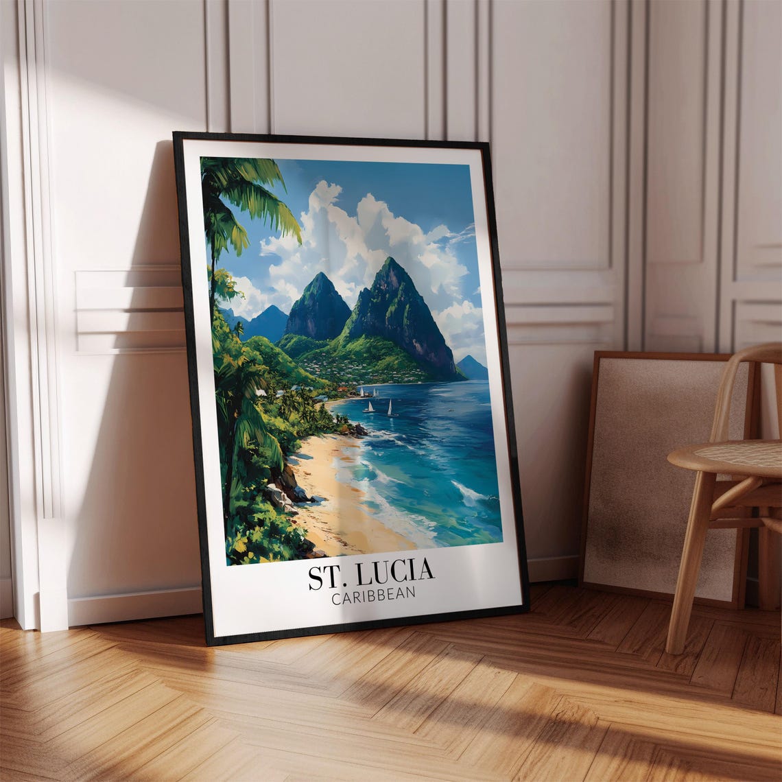 St Lucia Caribbean Twin Piton Peaks Palm Beach Travel Poster - Image 4
