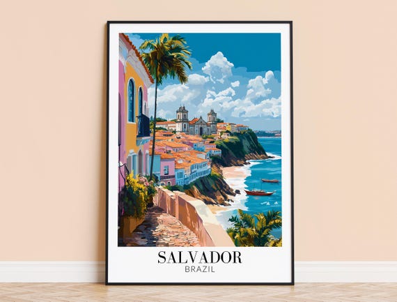 Salvador Print Brazil Wall Art Poster Bahia Coastal Home Decor Wedding Housewarming Gift Framed Or Unframed Personalised