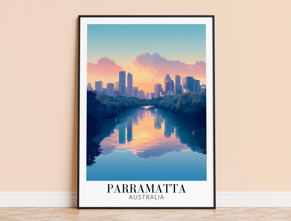 Parramatta Australia Sunset City Skyline River Reflection Poster