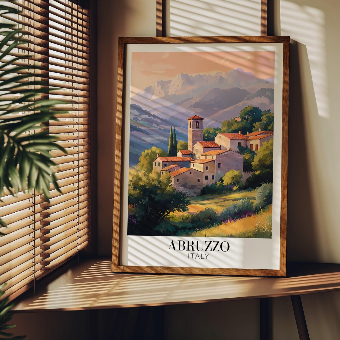 Abruzzo Hill Village Bell Tower Golden Sunset View Travel Poster - Image 3