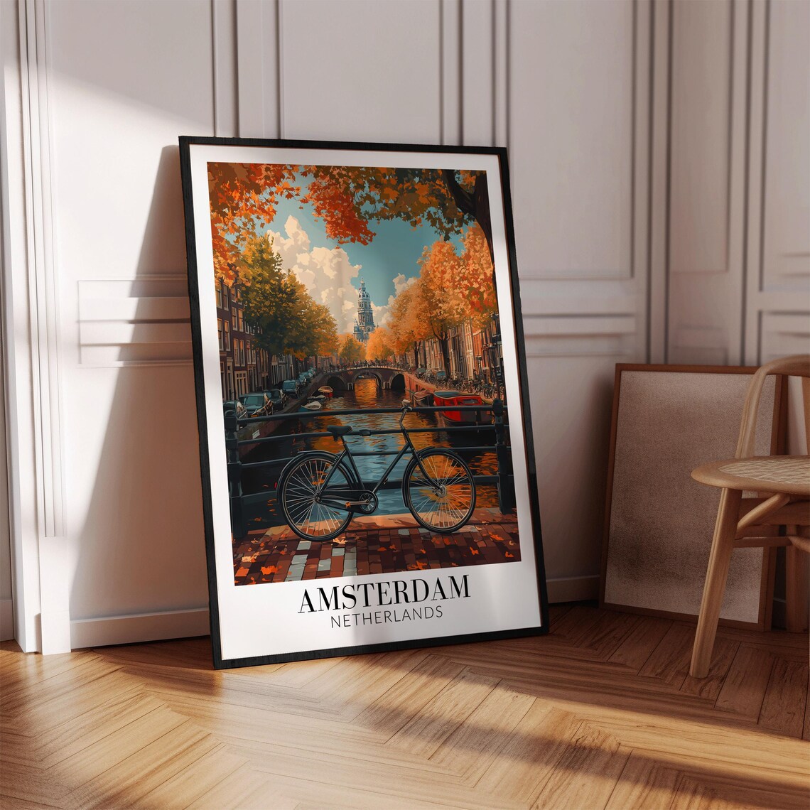 Amsterdam Autumn Canal Bicycle On Bridge Netherlands Travel Poster - Image 2