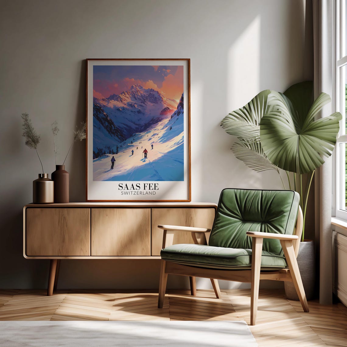 Saas Fee Switzerland Alpine Ski Slope Sunset Mountain Art Poster - Image 2