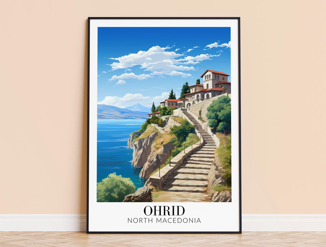 Ohrid North Macedonia Cliffside Church Lake View Travel Poster