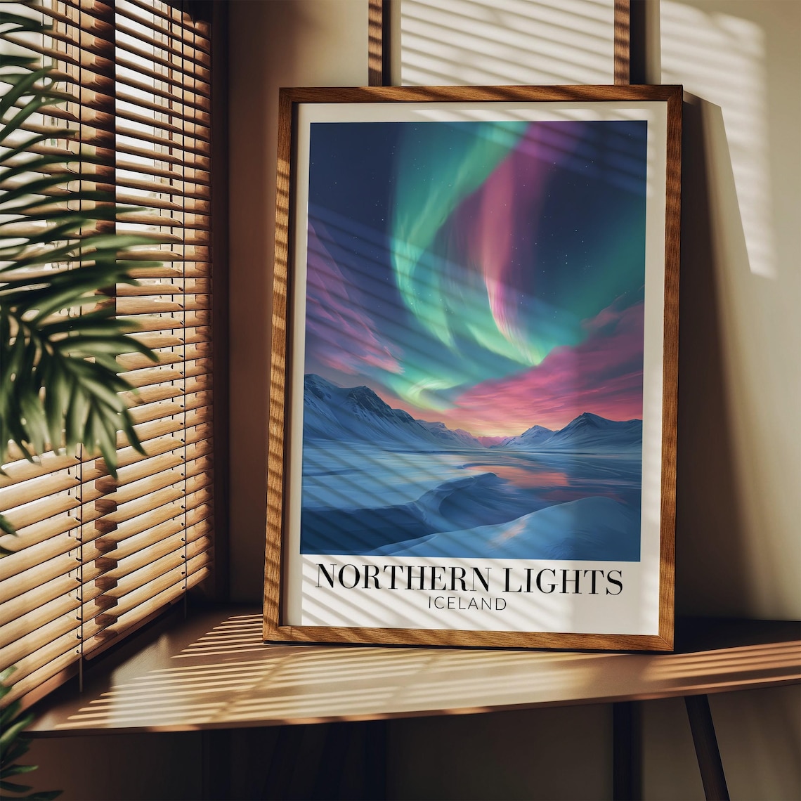 Iceland Northern Lights Aurora Over Snowy Mountains Night Poster - Image 3