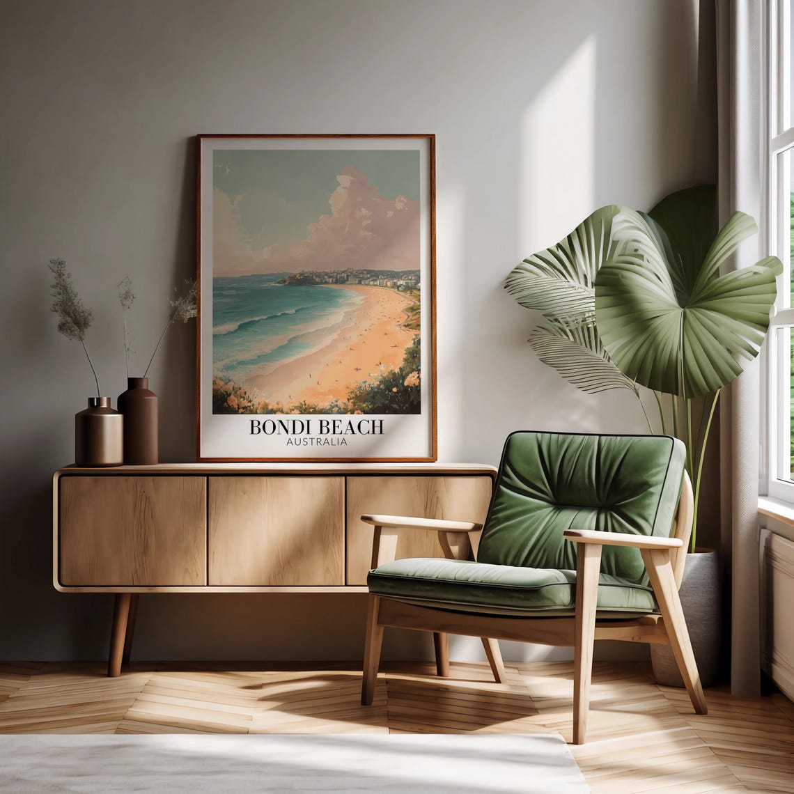 Pastel Coastal View Over Bondi Beach Australia Travel Poster - Image 3