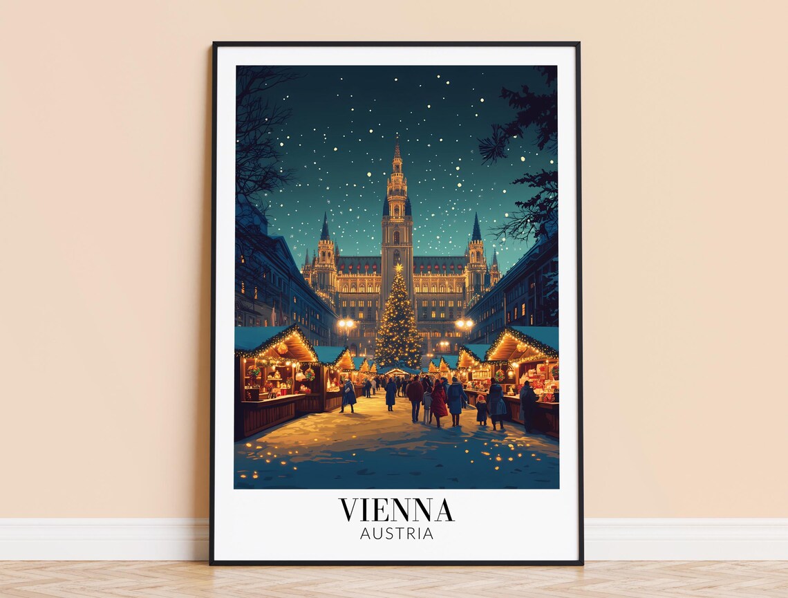 Vienna Christmas Market Print, Holiday Wall Art