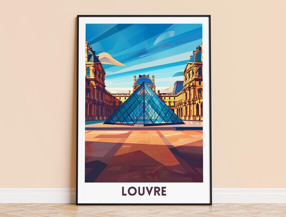 Louvre Museum Geometric Glass Pyramid Paris France Travel Poster