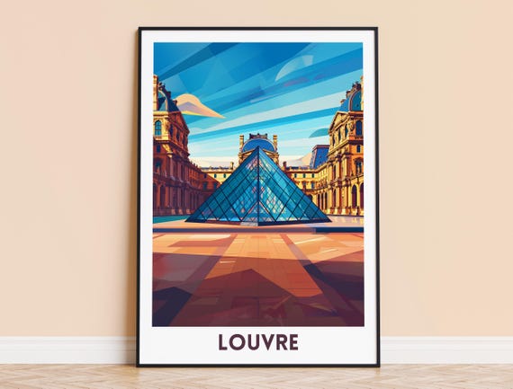 Louvre Museum Poster Paris Landmark Art Iconic Architecture Print French Culture Decor Parisian Wall Art Travel Gift