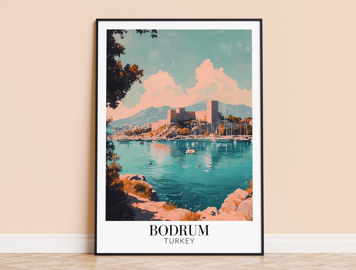 Bodrum Turkey Sunset Over the Castle Harbor Marina Travel Poster