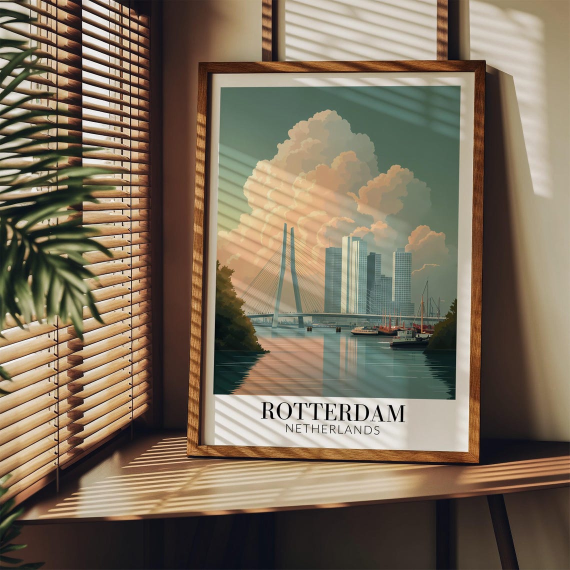 Rotterdam Netherlands Cable-Stayed Bridge Harbor Travel Poster - Image 3