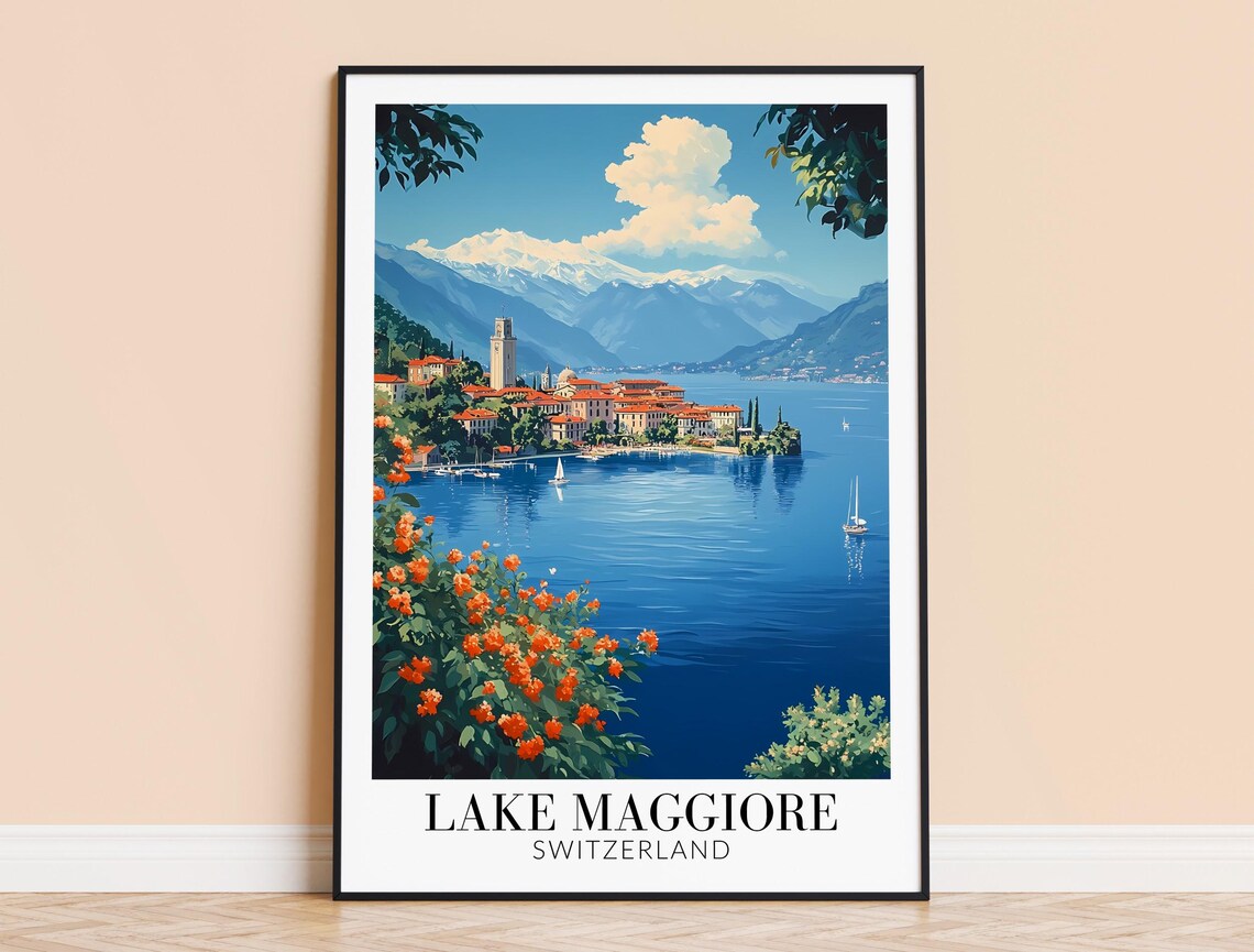 Lake Maggiore Blossom Shore Sailboats Switzerland Lake Poster