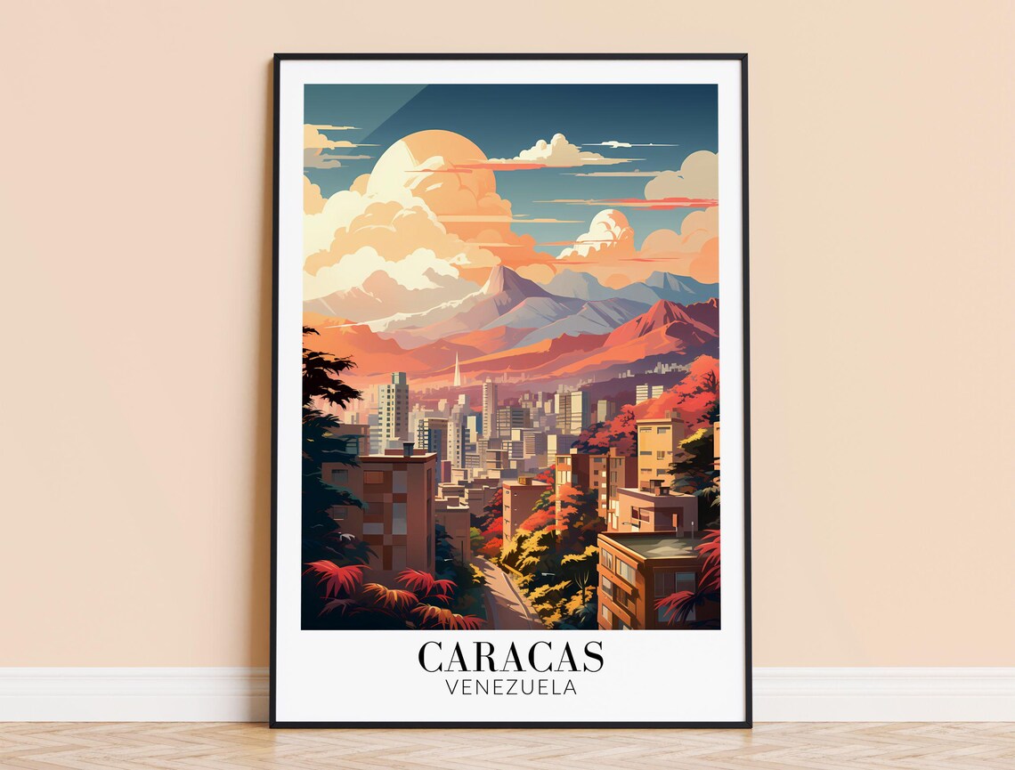 Caracas Venezuela Skyline Sunset Mountain Travel Poster Capital Art