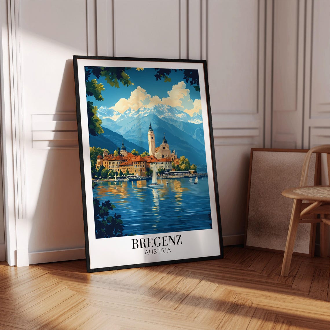 Bregenz Lakeside Church Daytime View Austria Alps Travel Poster - Image 2