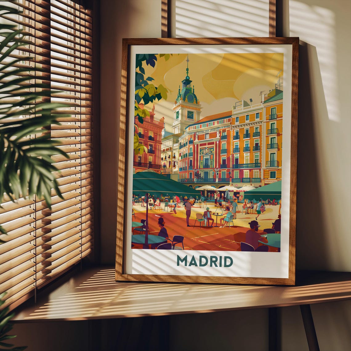 Madrid Grand Plaza Cafe Terraces Golden Hour Spain Travel Poster - Image 2