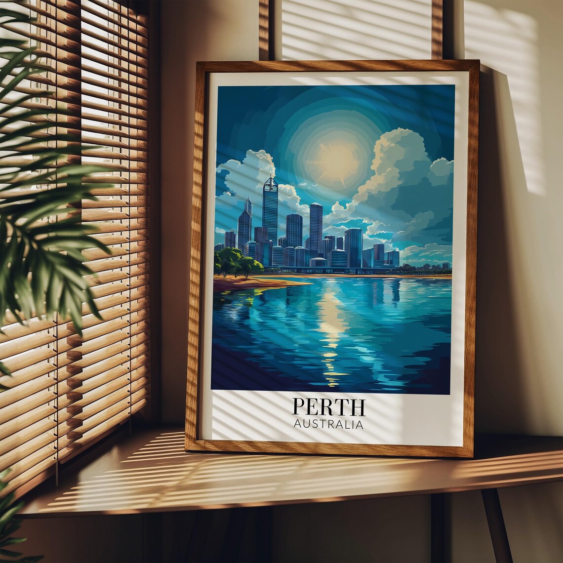 Perth Australia Sunny City Skyline Blue River Reflection Travel Poster - Image 4