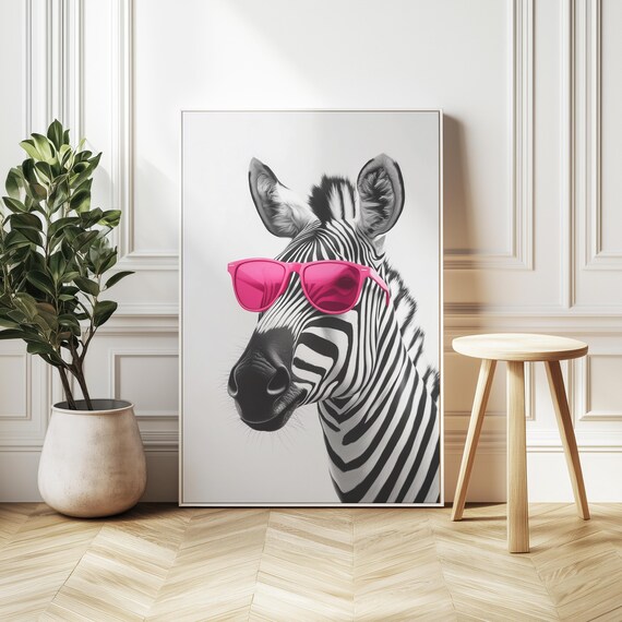 Zebra Wearing Pink Sunglasses Funny Animal Portrait Art Poster