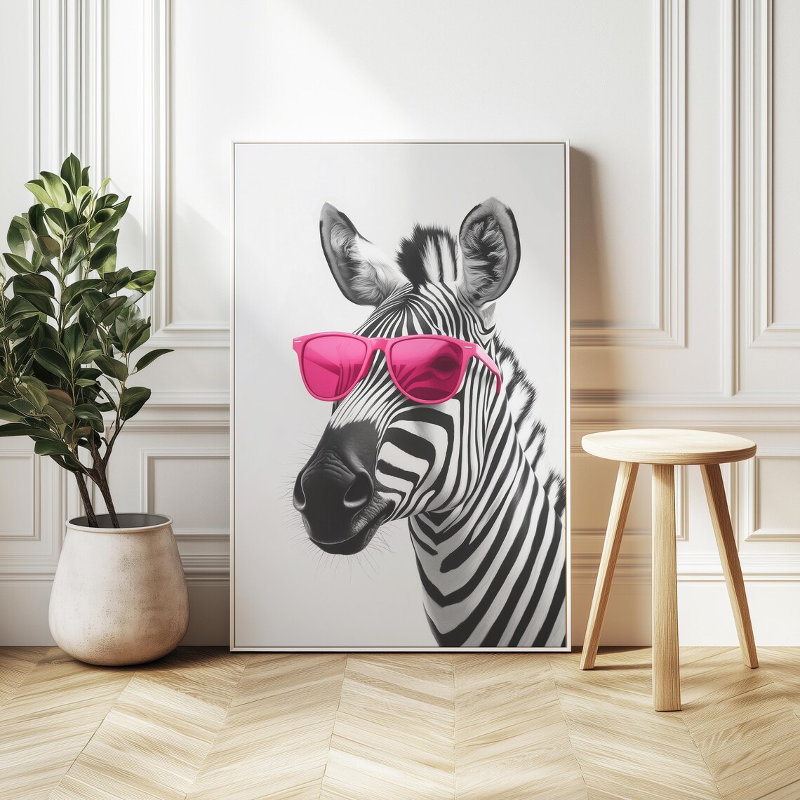 Zebra Wearing Pink Sunglasses Funny Animal Portrait Art Poster
