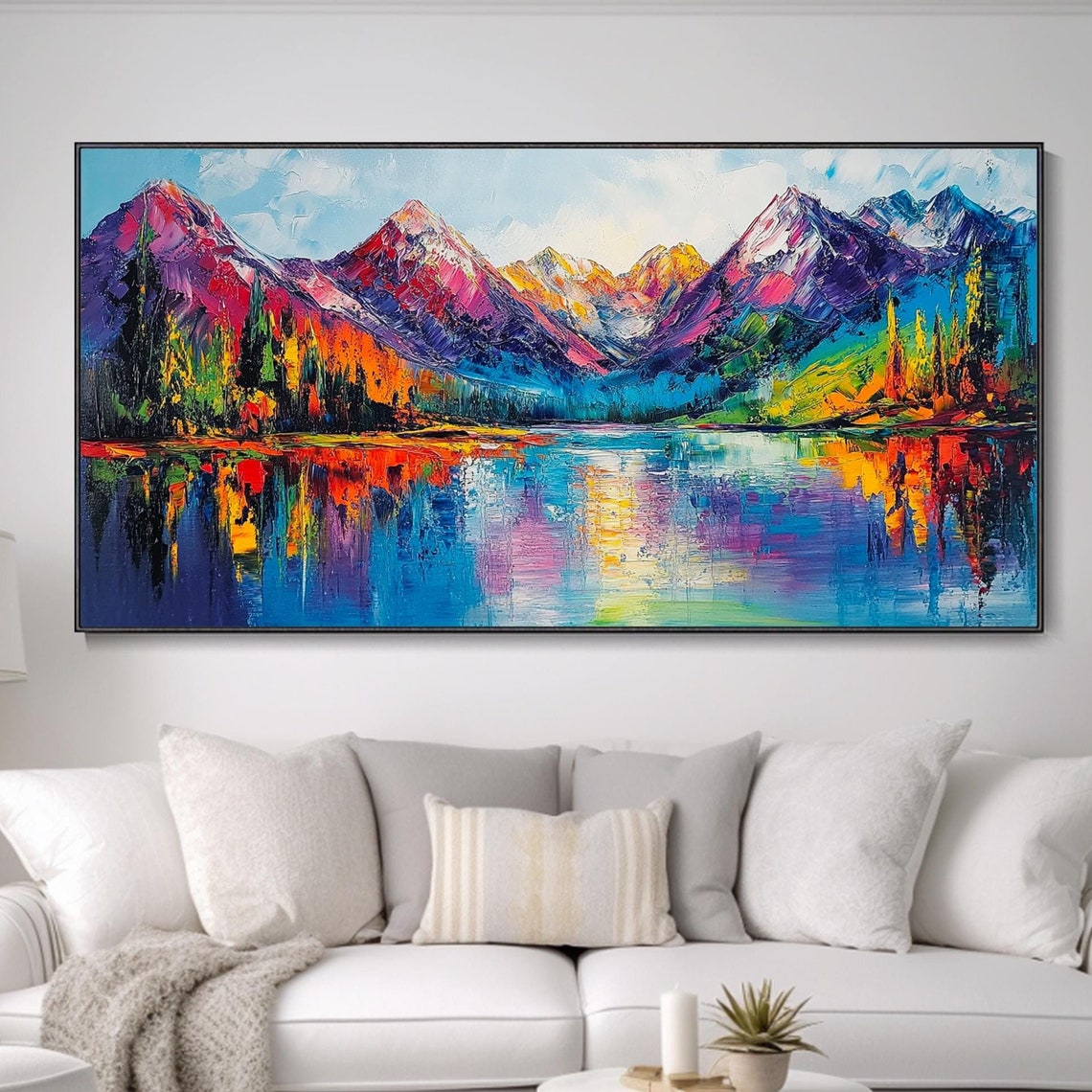 Colorful Mountain Peaks Lake Reflection Vibrant Landscape Wall Art