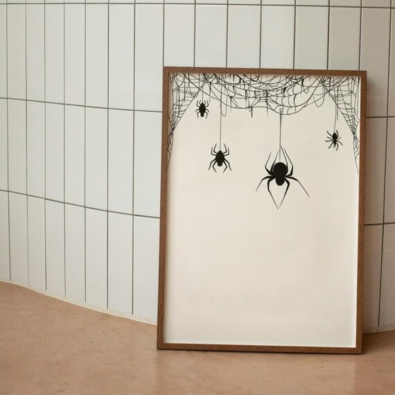 Minimalist Halloween Spider Web Black and White Spooky Poster