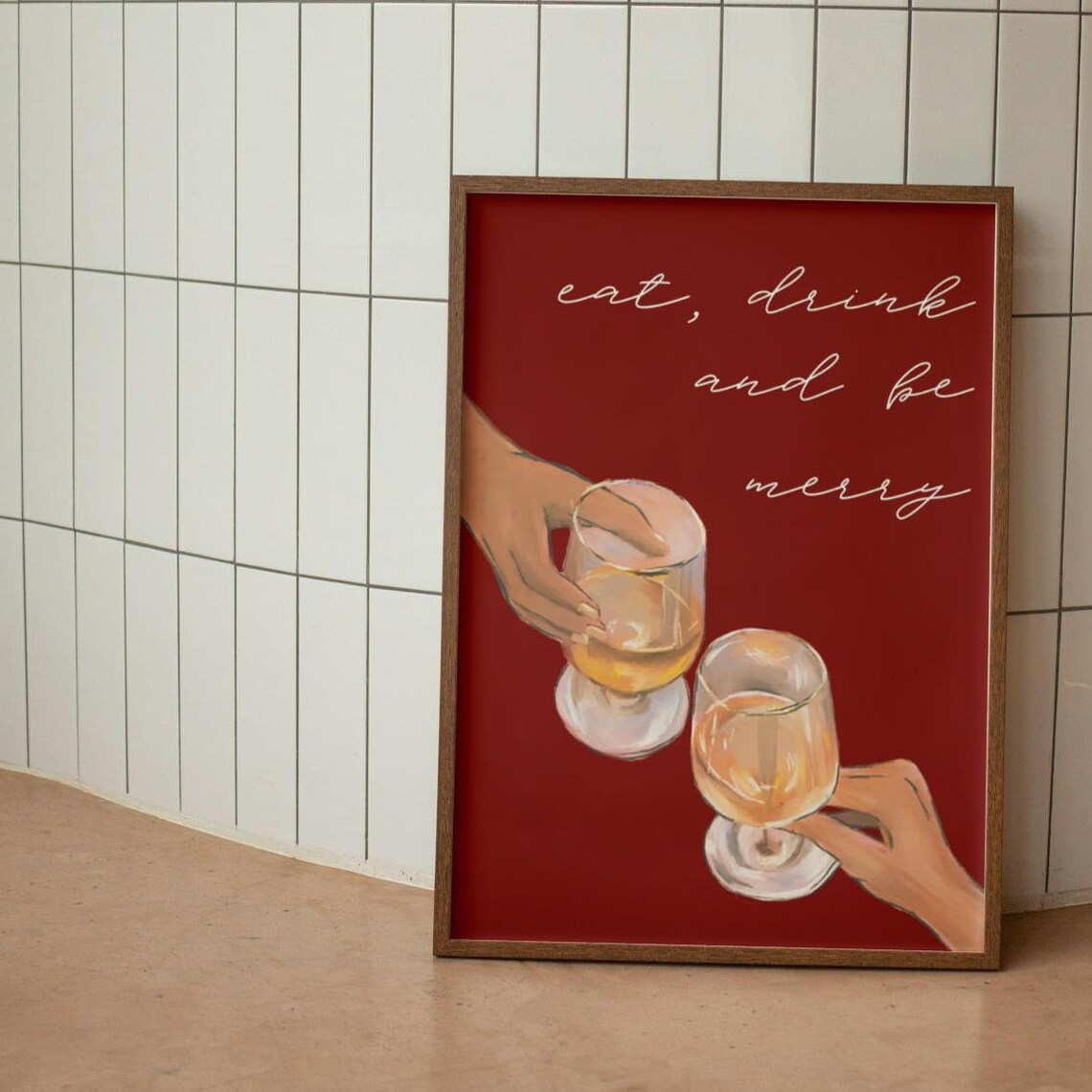 Eat Drink and Be Merry Wine Glasses Holiday Party Christmas Poster