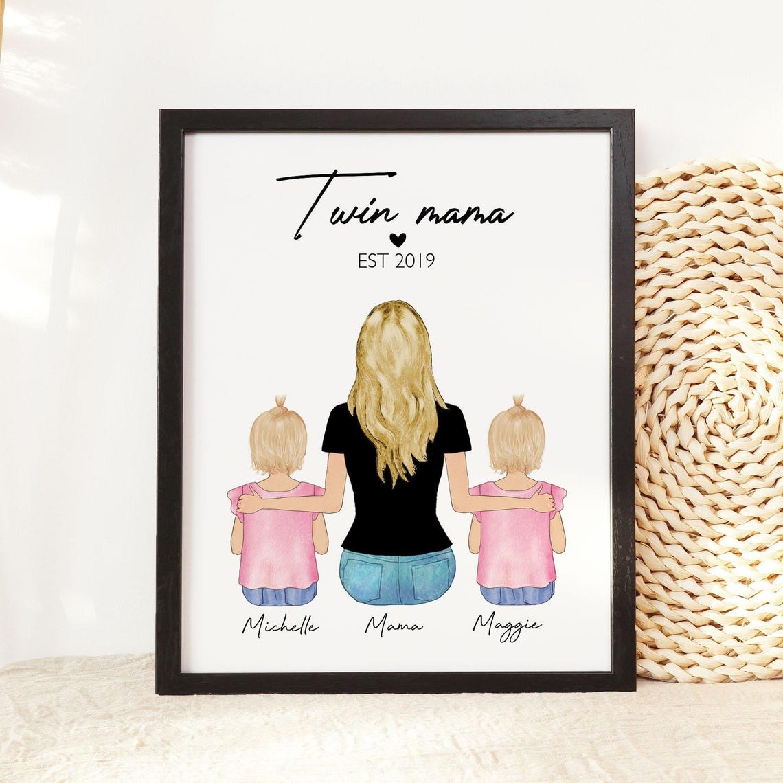 Twin Mama Mothers Day Gift Mother Of Twins Gift Personalized Birthday Gift For Wife From Twin Babies Custom Family Portrait Mum Kids Art