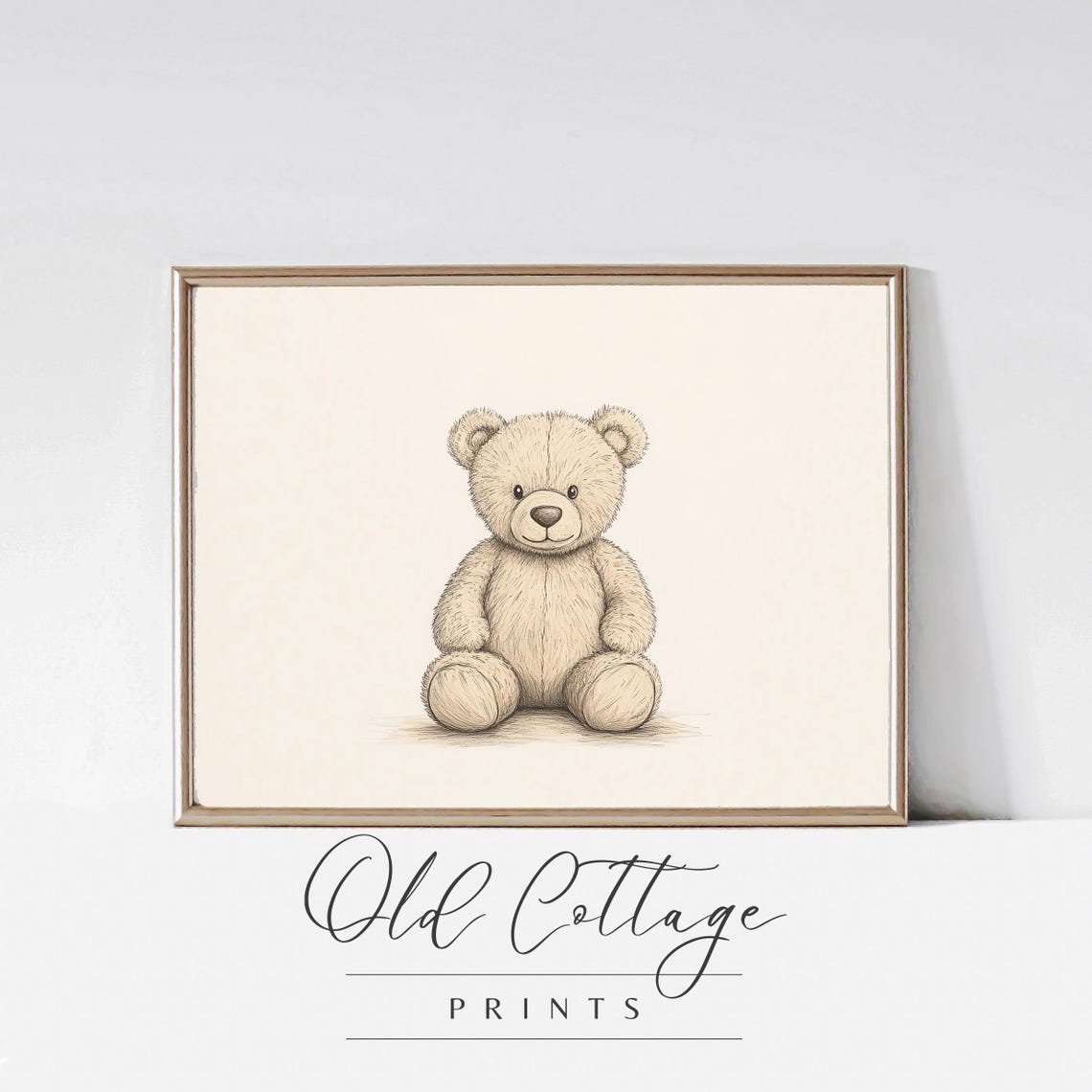 Hand Drawn Teddy Bear Soft Neutral Nursery Sketch Illustration Poster