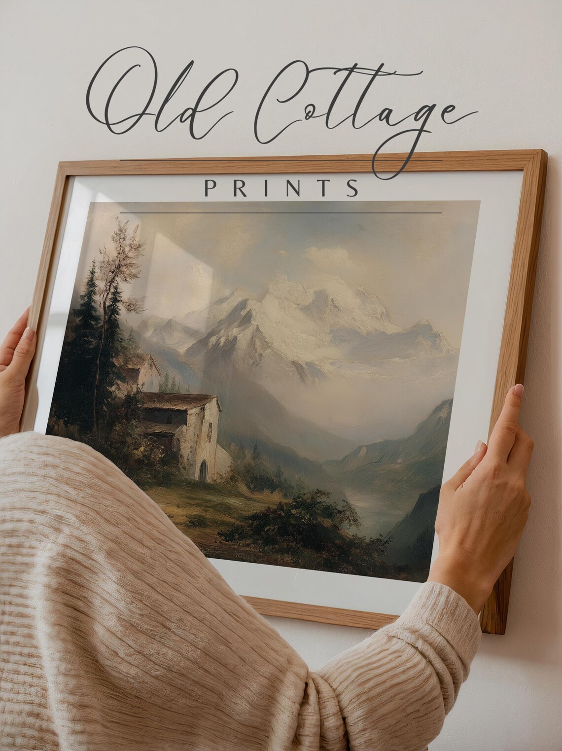 Snowcapped Alps Cottage Mountain Landscape Oil Painting Style Poster - Image 4