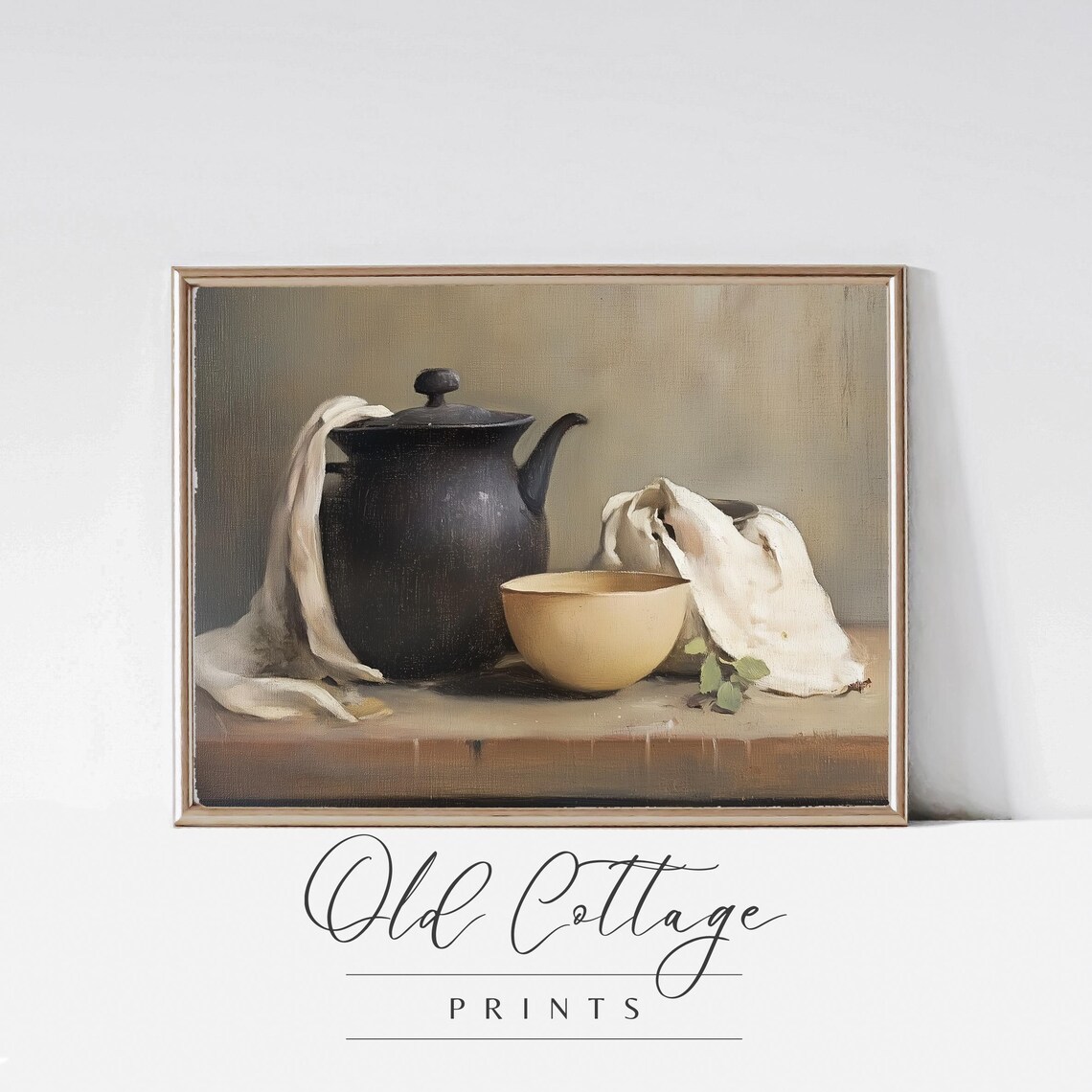 Vintage Teapot and Bowl Still Life Neutral Kitchen Art Print
