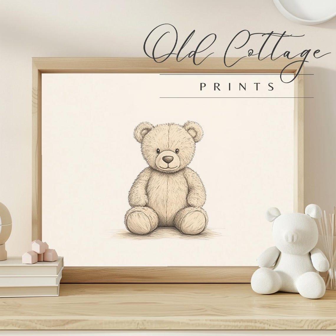 Hand Drawn Teddy Bear Soft Neutral Nursery Sketch Illustration Poster - Image 2
