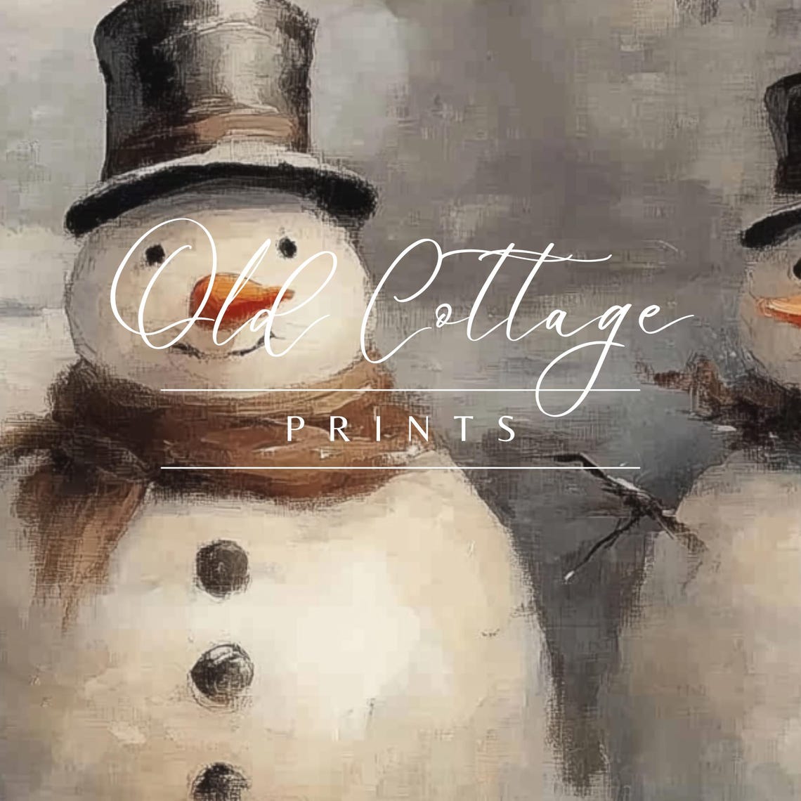 Three Vintage Snowmen in Top Hats Snowy Winter Scene Art Print - Image 2