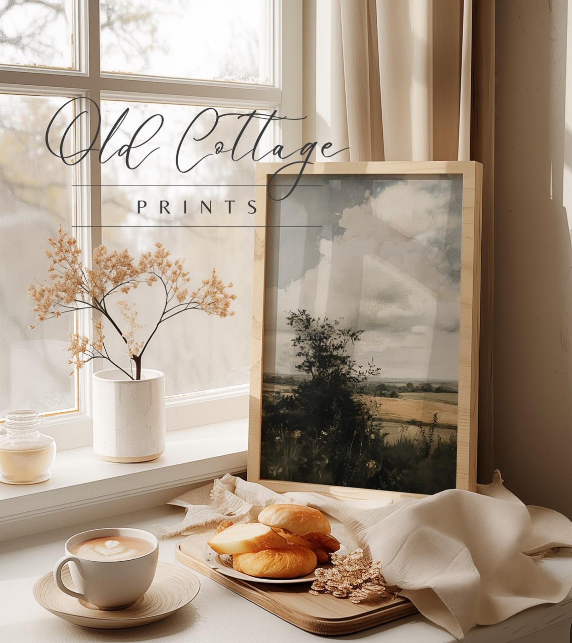 Cloudy Meadow Landscape With Golden Fields And Soft Sky Poster