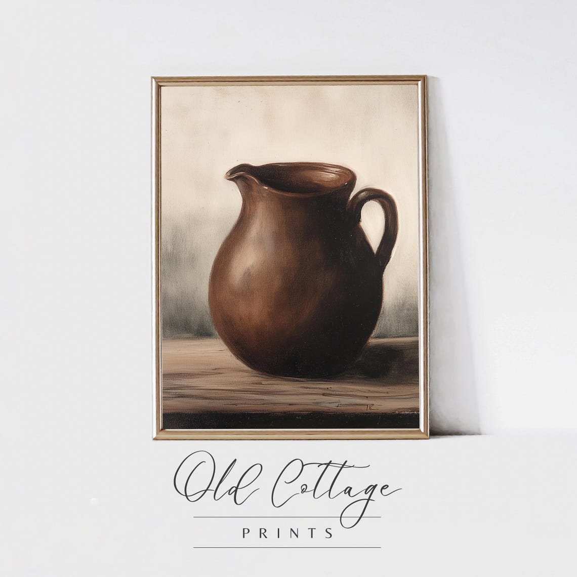 Rustic Clay Pitcher Still Life Moody Farmhouse Kitchen Art Print