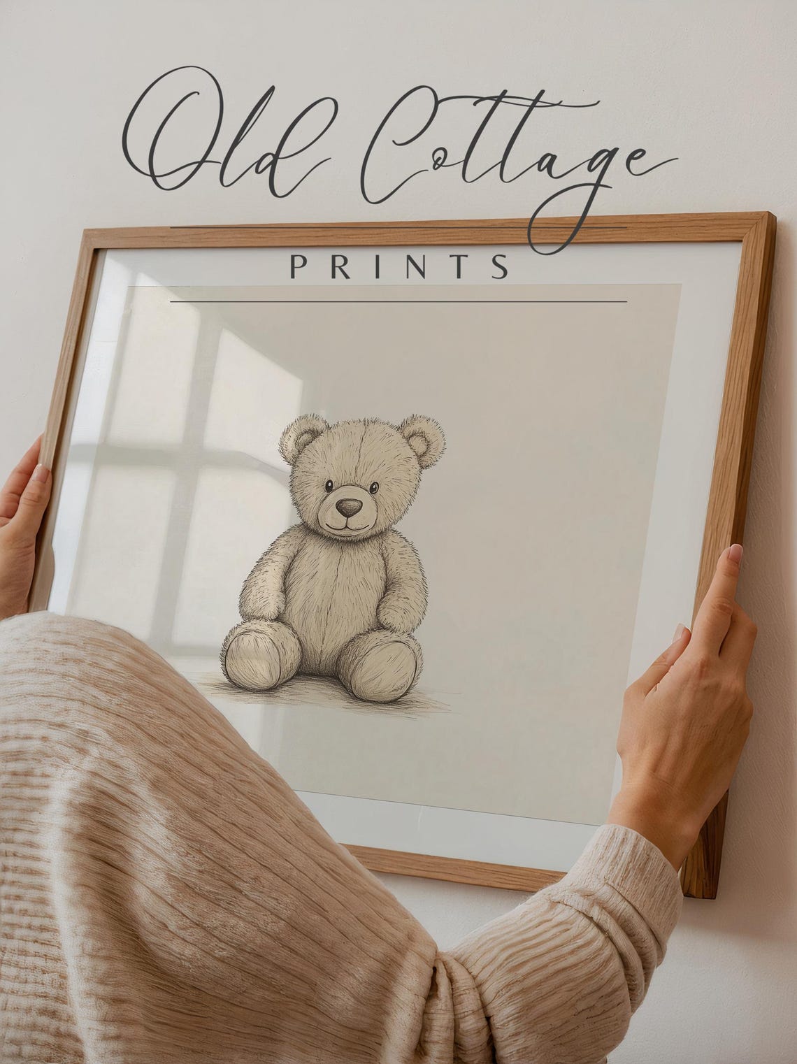 Hand Drawn Teddy Bear Soft Neutral Nursery Sketch Illustration Poster - Image 4