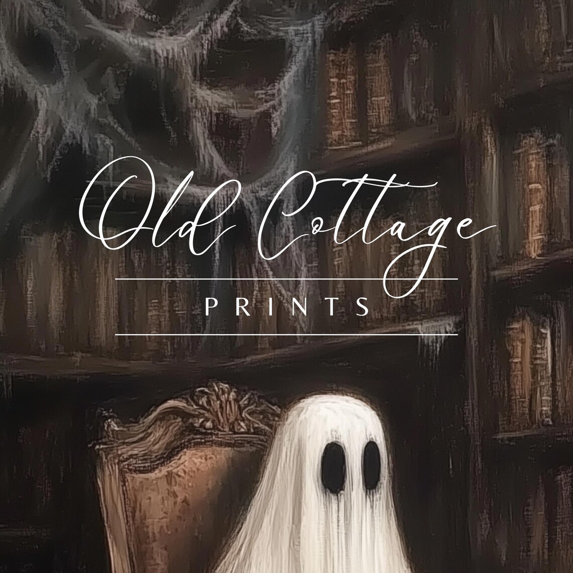 Ghostly Reader, Spooky Library Scene Art Print - Image 2