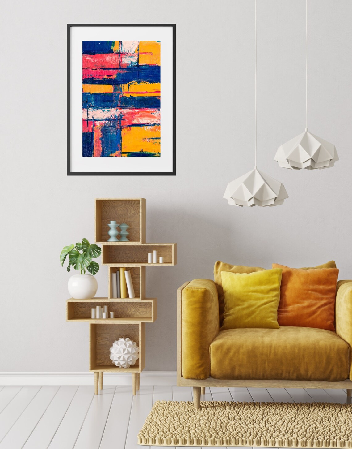 Cobalt Blue Coral Yellow Abstract Block Painting Colorful Poster - Image 4