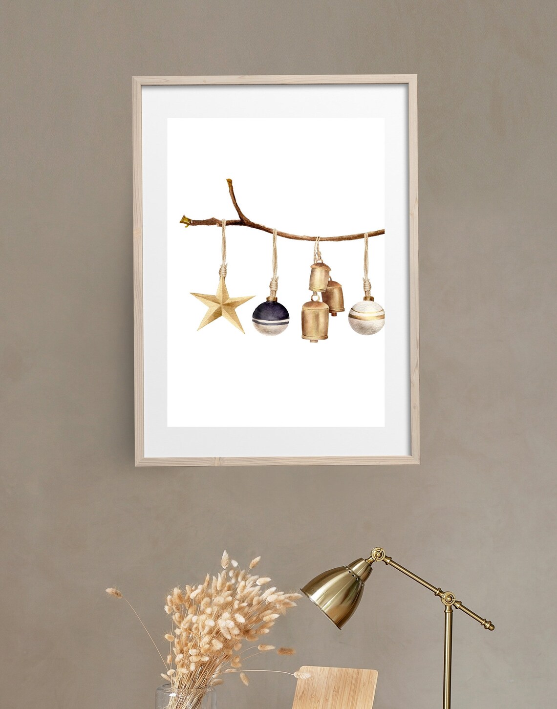 Watercolor Christmas Ornaments Hanging Branch Holiday Poster - Image 3