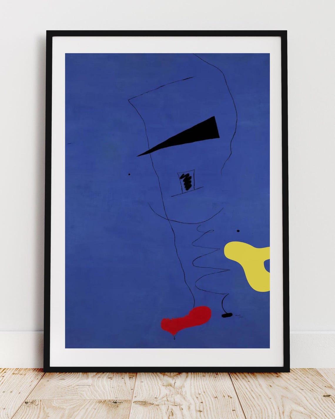 Modern Cobalt Blue Abstract Scribble Bold Red Yellow Shapes Poster