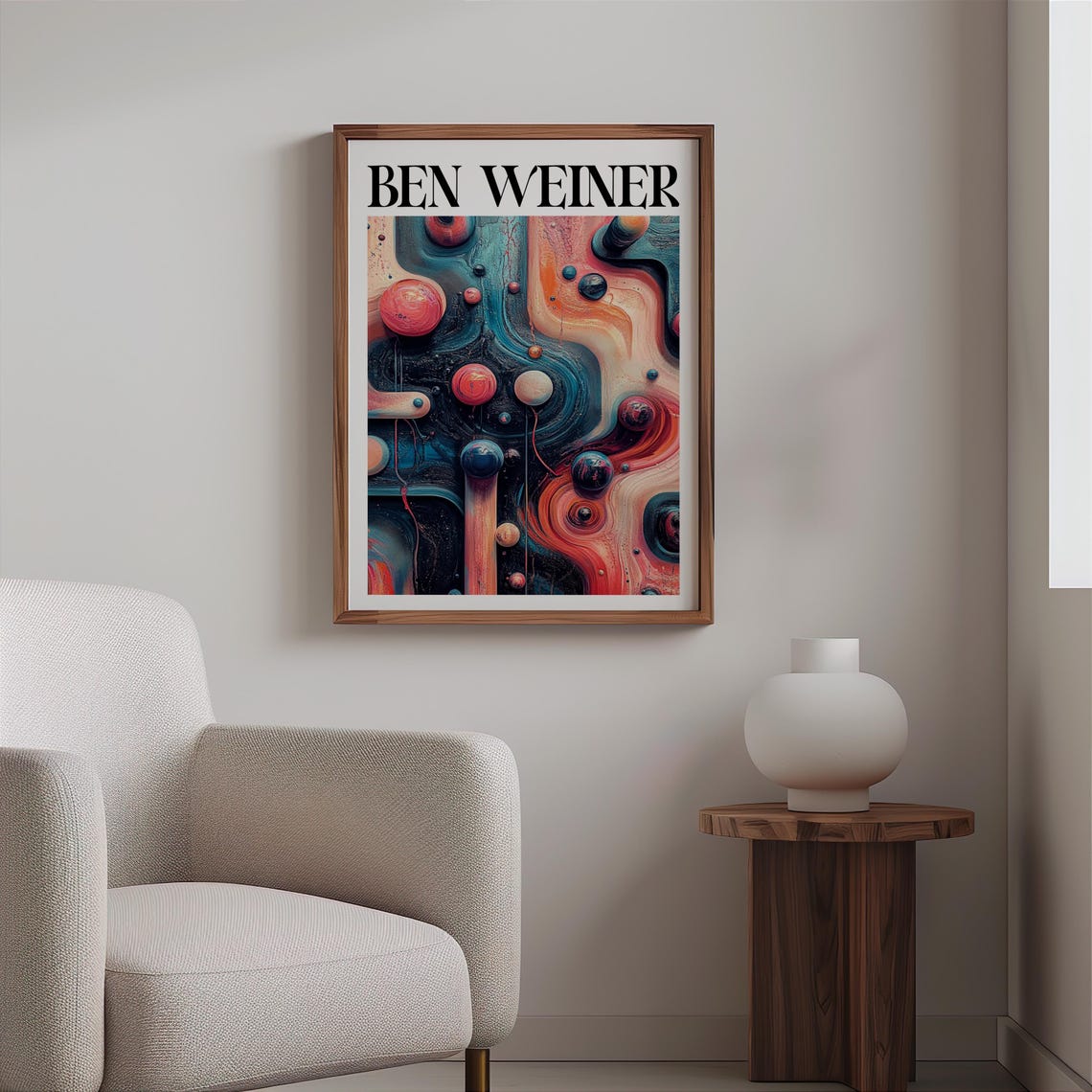 Ben Weiner Inspired Cosmic Teal Coral Spheres Abstract Fluid Art Print - Image 2