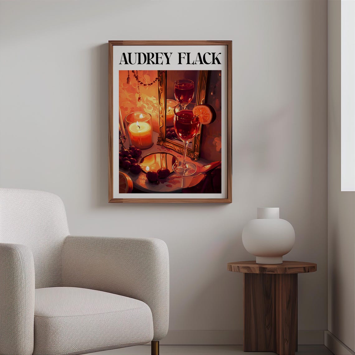 Audrey Flack Red Cocktail Glasses Candle Mirror Still Life Poster - Image 2