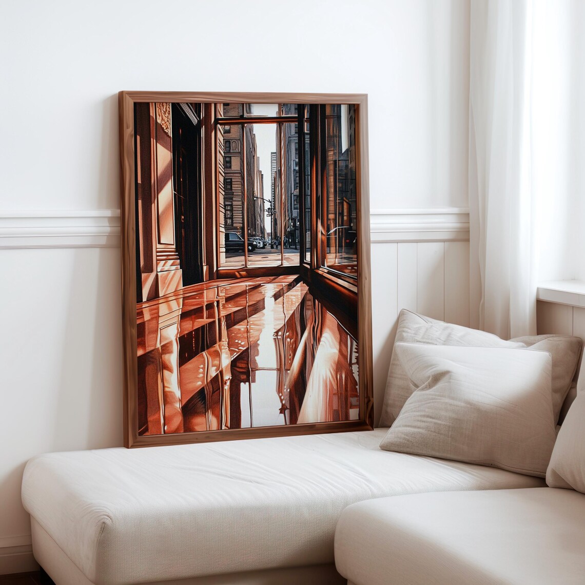 Photorealistic Copper Courtyard Glass Doors City Alley Poster