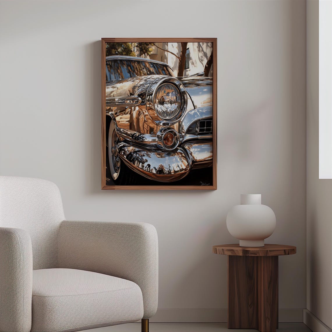 Vintage Chrome Sedan Headlight Bumper Whitewall Tire Auto Poster - Image 2