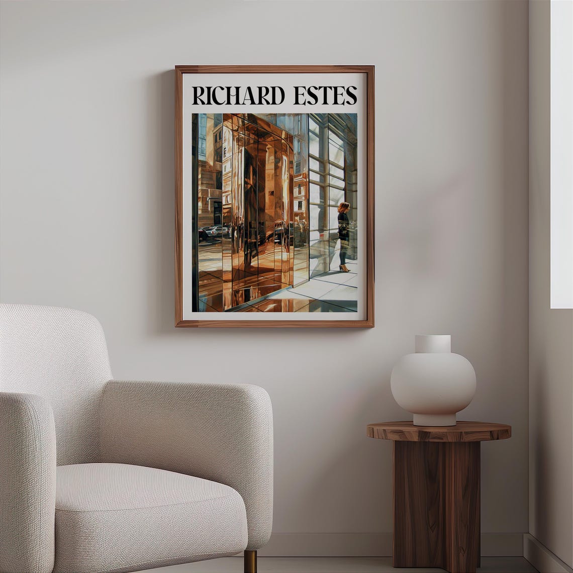 Richard Estes Inspired Glass Facade Woman Walking Reflection Print - Image 2