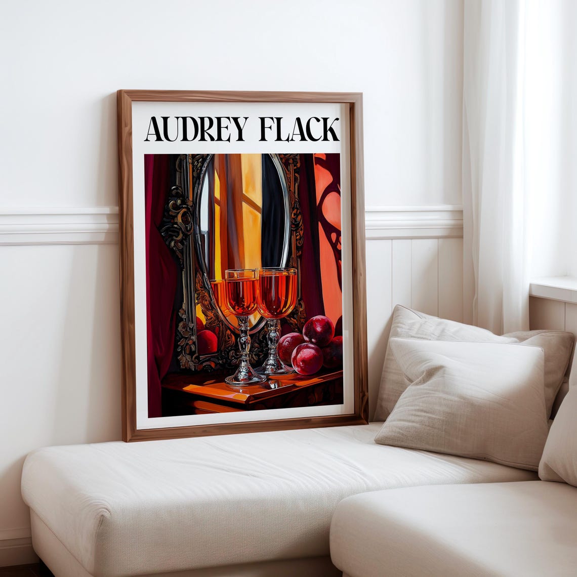 Audrey Flack Wine Glasses Plums Oval Mirror Still Life Poster