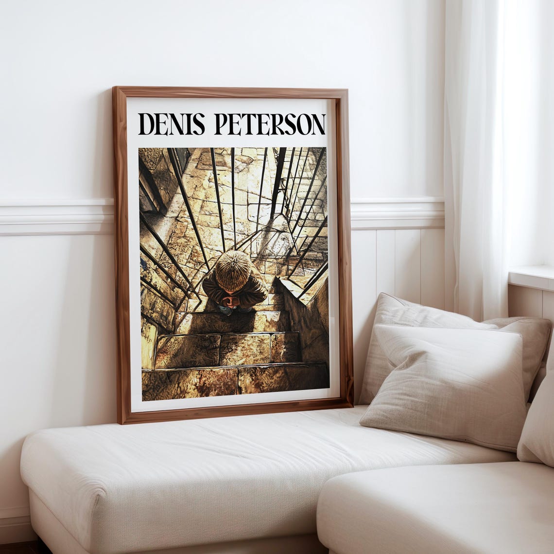 Denis Peterson Person on Fire Escape Stairs Above View Painting Poster