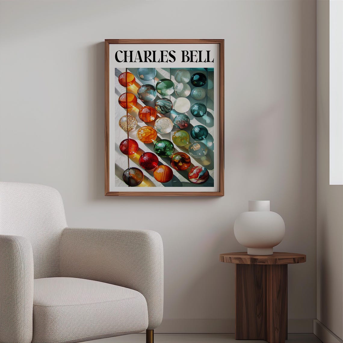 Charles Bell Sunlit Glass Marbles Line-Up Colorful Shadows Art Poster - Image 2