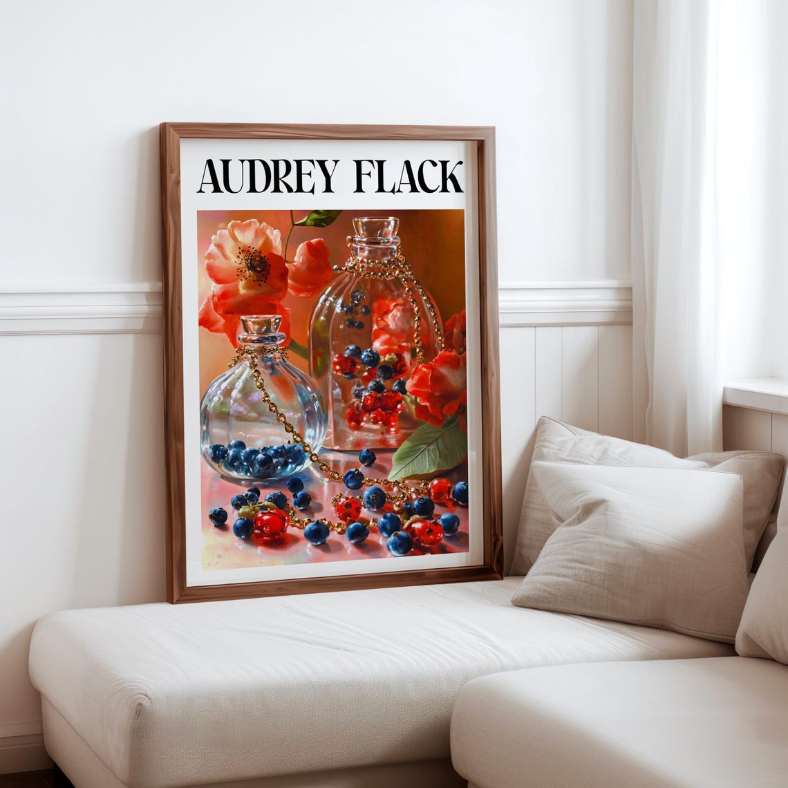 Audrey Flack Glass Bottles Berry Chain Poppy Blush Light Print