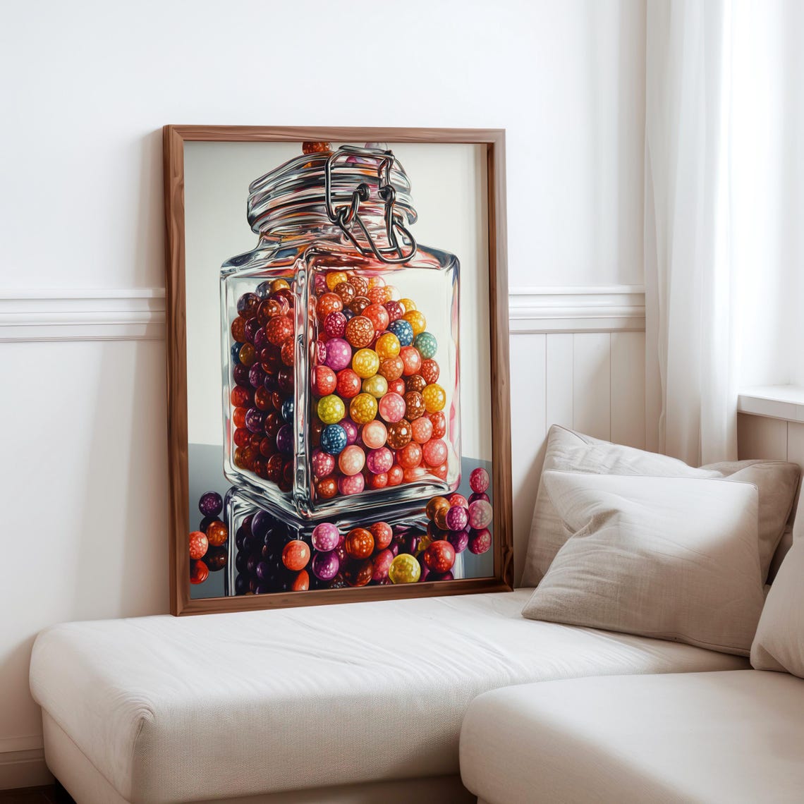 Wire Bail Jar Speckled Gumballs Mirror Reflection Photorealism Poster