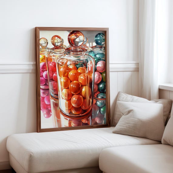 Charles Bell Inspired Photorealism Poster Vintage Gumball Print Colourful Retro Sweetshop Hyper Realistic Candy Machine 1980s