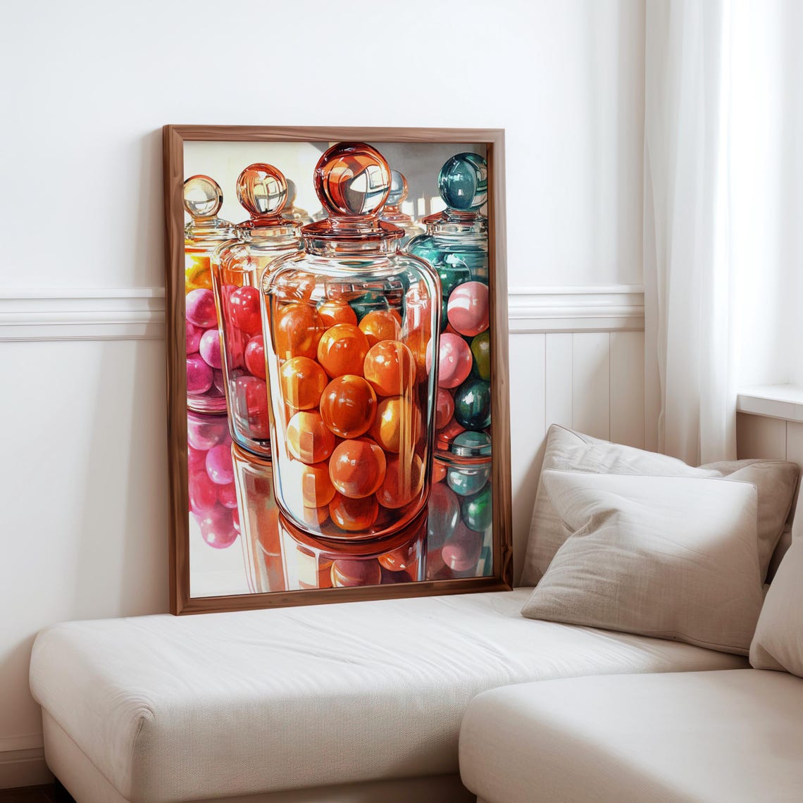 Three Apothecary Jars Colorful Gumballs Ball Stoppers Candy Poster